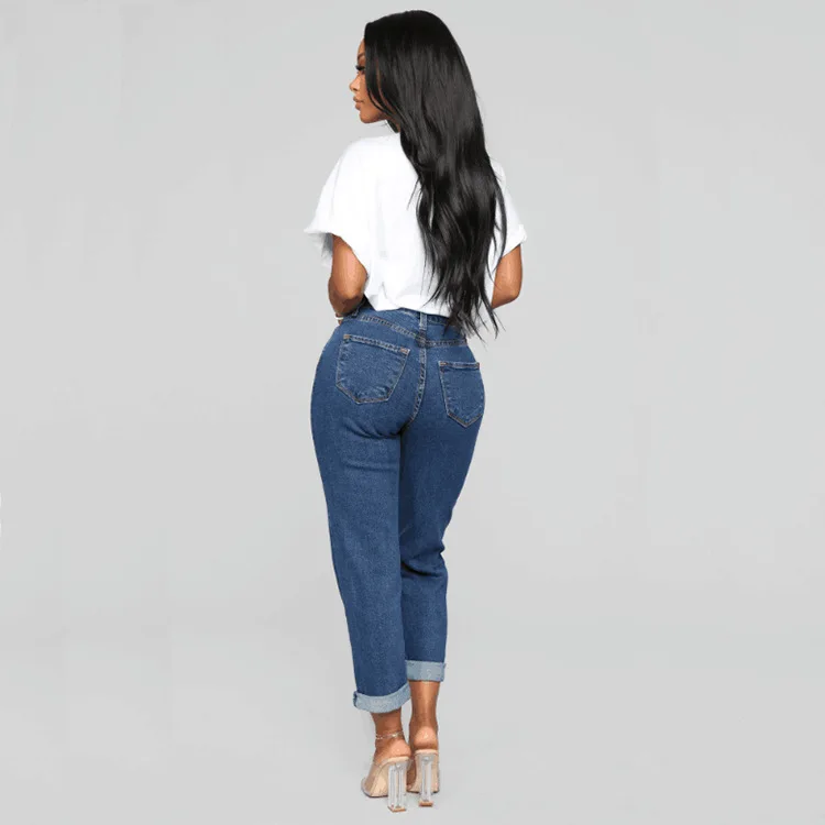 Cross Border Foreign Trade New Style Wish Amazon AliExpress Hot Selling Jeans Women's High-waisted Loose-Fit Capri Pants Fa