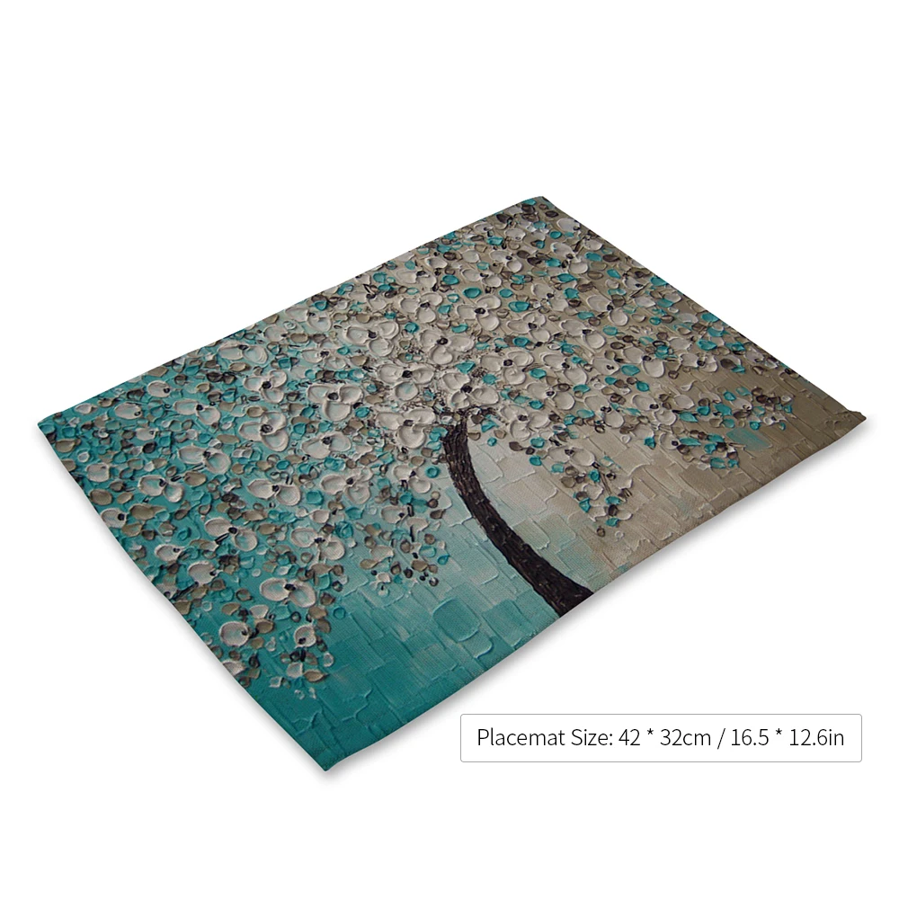 Tableware Pad Oil Painting Pattern Polyester Placemat Heat-resistant Stain-resistant Anti-slip Table Mat Bowl Coaster Dining Pad