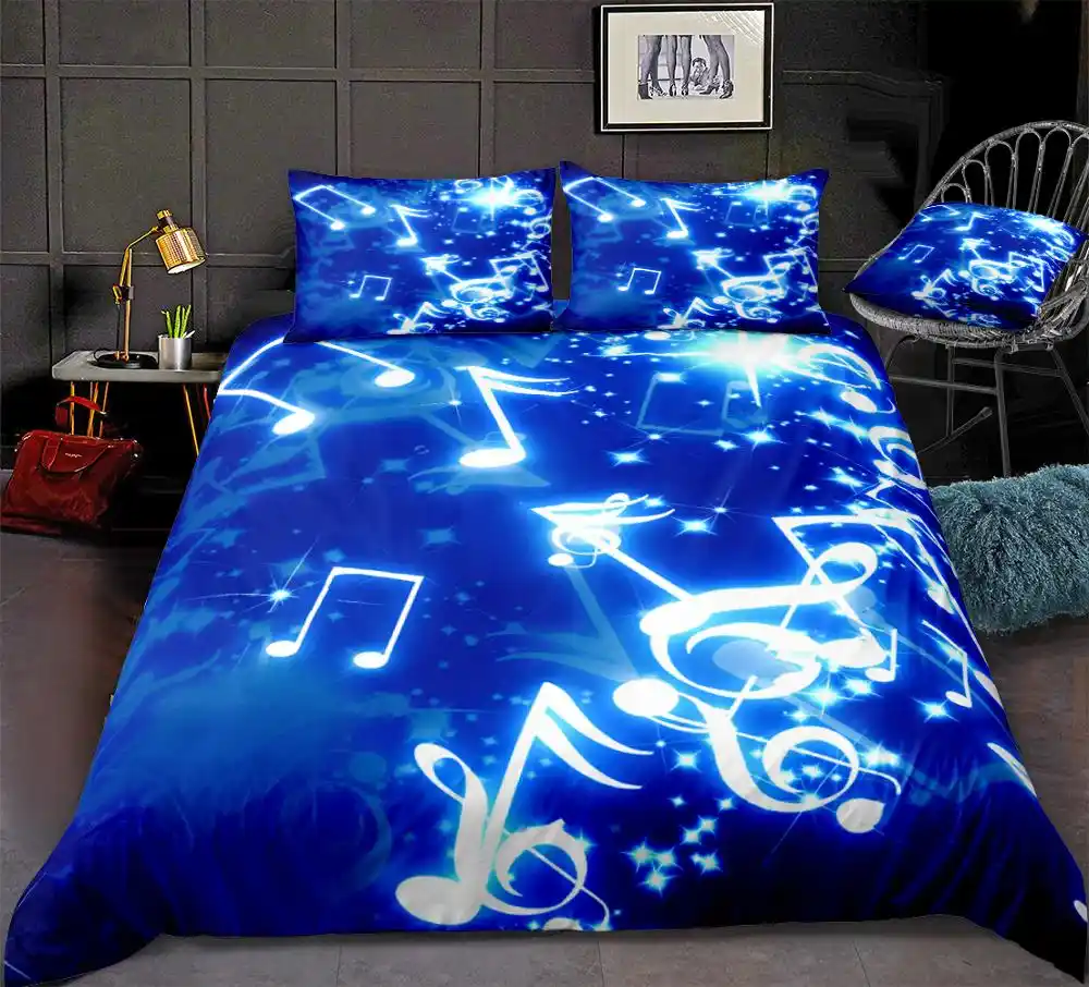 3d Fashion Music Notes Bedding Set Black Red Guitar Quilt Duvet