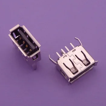 

50pcs A Type Flat Angle (180 Degree) Female USB PCB Connector Socket, USB Jack Plug 3 legs+4 pin Repair Parts Replacemen