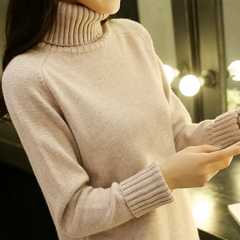 Осенне-зимний женский свитер с высоким воротом Пуловер Женская рубашка тонкие повседневные топы теплая одежда Женский вязаный свитер высокого качества