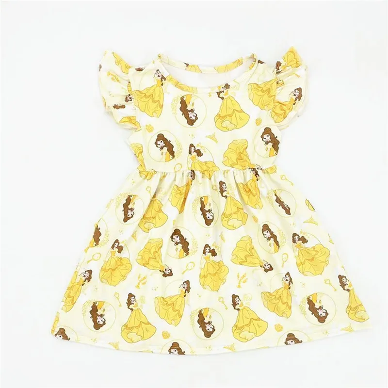 Kids Princess Dresses for Girls Cartoon Milk Slik Flutter Sleeve Elsa Dress Boutique Frock Toddler Party Costume | Детская одежда и