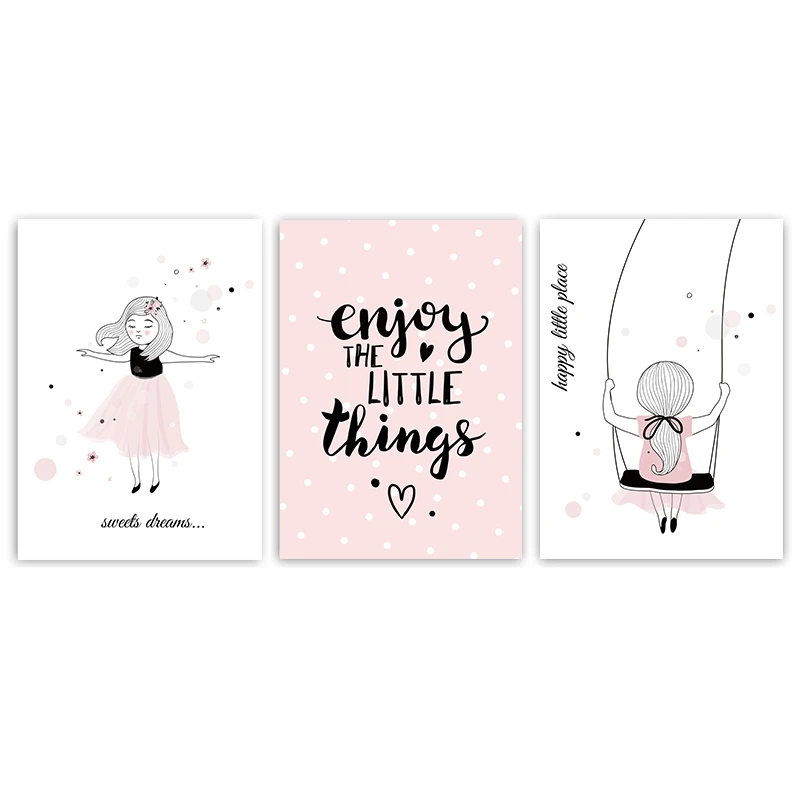 full set of 3 Детский мультфильм акварельные Плакаты для девочек холст живопись детская комната настенные украшения картины настенные художественные плакаты и принты NUR70 - Цвет: full set of 3