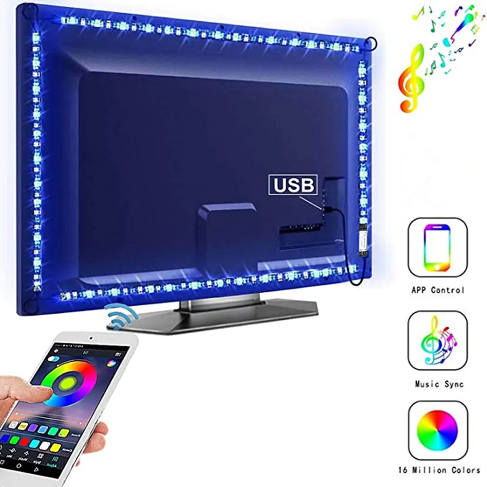 Светодиодная RGB лента для ТВ USB светодиодсветильник с Bluetooth 5050SMD гибкая 1 м 2 3 5 в