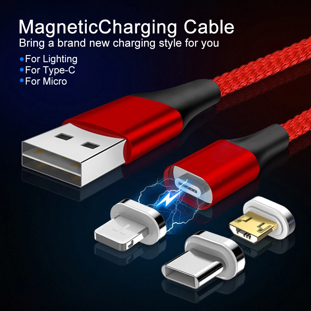 Магнитный Micro USB кабель для iphone, зарядный кабель для IOS Android, Магнитный зарядный кабель типа C для samsung, кабель для передачи данных