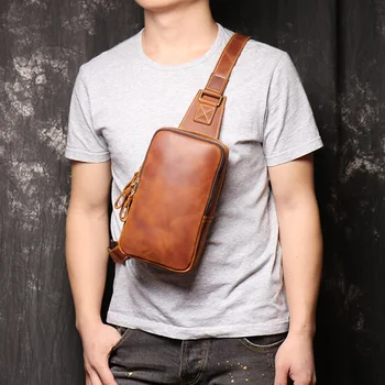 

High Quality Vintage Genuine Leather Chest Bag Designer Business Messenger Shoulder Bag Large Capacity Waterproof Crossbody Bag