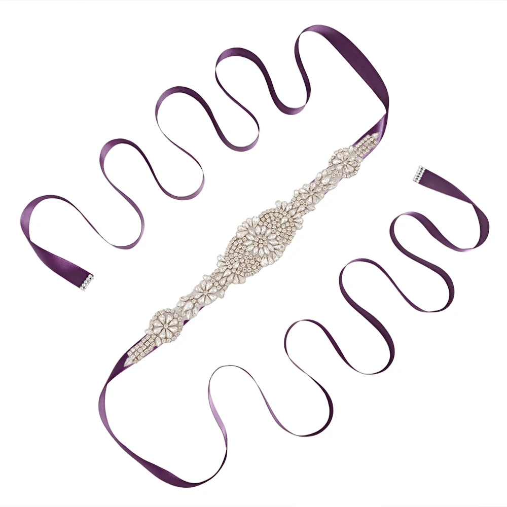 purple TRiXY S123 Handmade Rhinestones Wedding Dresses Accessories Wedding Belt Wedding Sash Rhinestones Bridal Belt Bridal Sashes - Цвет: purple