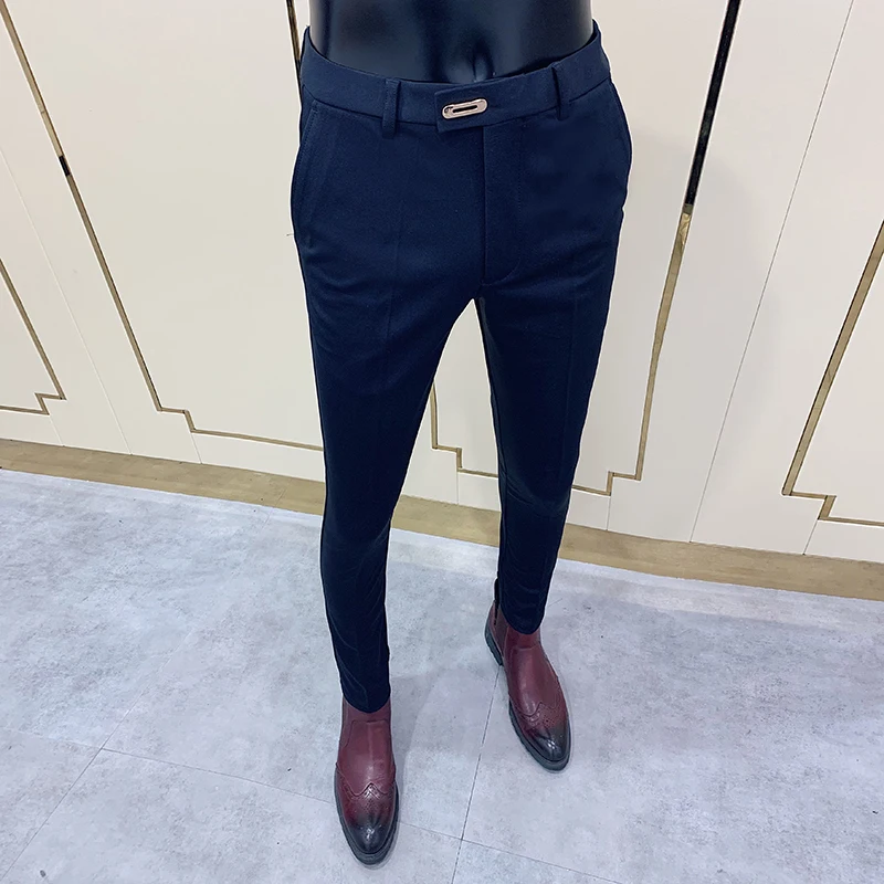 Men's Business Dress Pants Solid Color Slim Fit Formal Office Suit Streetwear