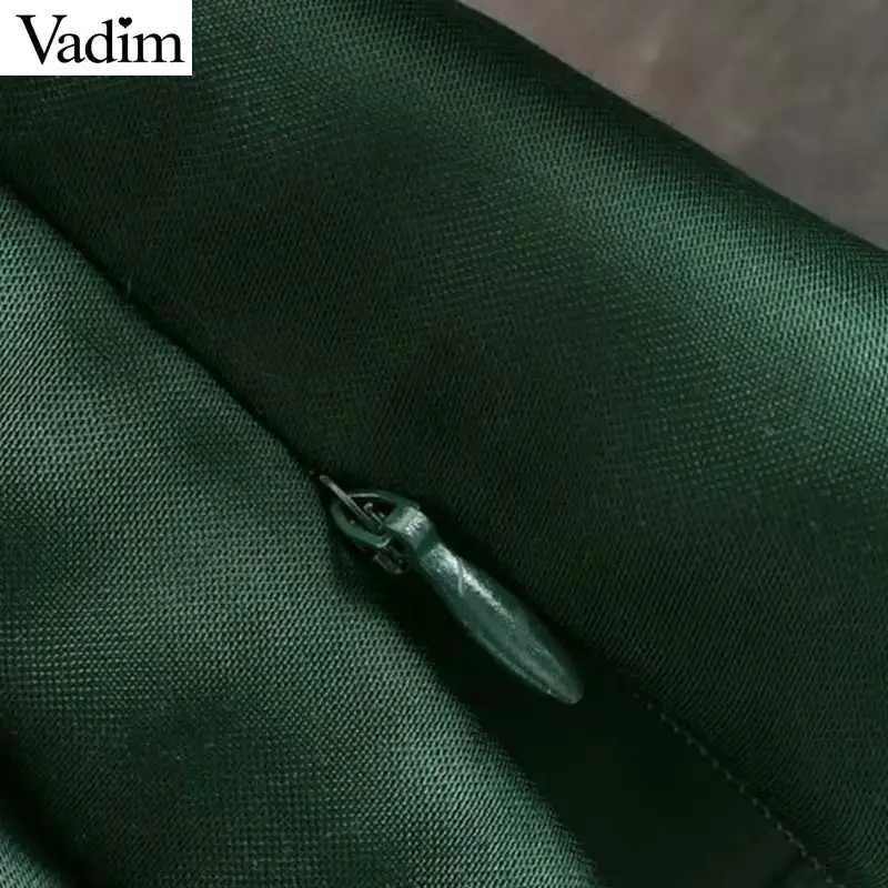 Vadim, Женская винтажная зеленая блузка с v-образным вырезом, длинный рукав, плиссированный пояс, дизайнерская рубашка, Женская Повседневная, Ретро стиль, боковая молния, топы, blusas LB633