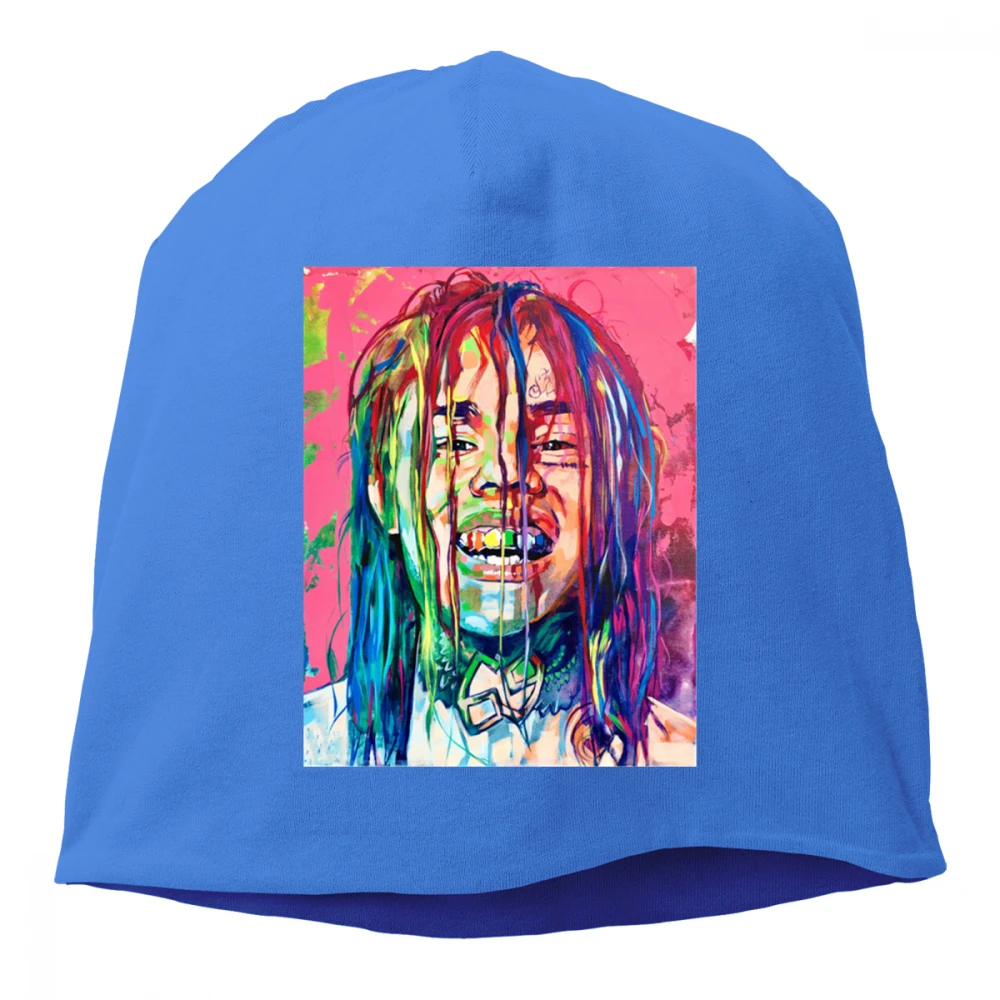 Синий 6ix9ine 7 принт вязанная хлопковая шапка Skullies унисекс для мужчин и женщин Хеджирование Кепка весна осень уличная повседневная спортивная хип-поп шапка шапочки - Цвет: Синий