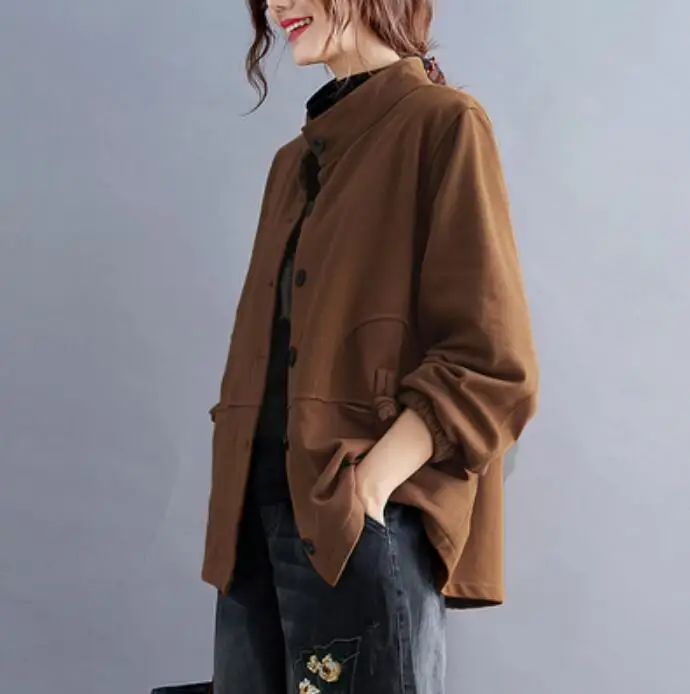 Женская куртка с воротником-стойкой Повседневная винтажная в простом стиле