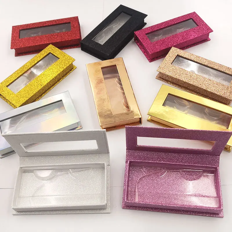 

6Pcs/lot Rectangle Eyelash Gift Box False Eyelashes Packaging Box with PVC Tray Beauty Glitter Laser Paper Eyelash Storage Boxes