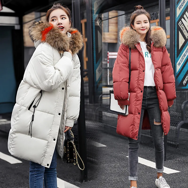 

Thick Warm Faux Fur Hooded Cotton Filling Winter Jacket Coat Parka Wide-waisted Sustans Female Casual Down Jackets Plus Size