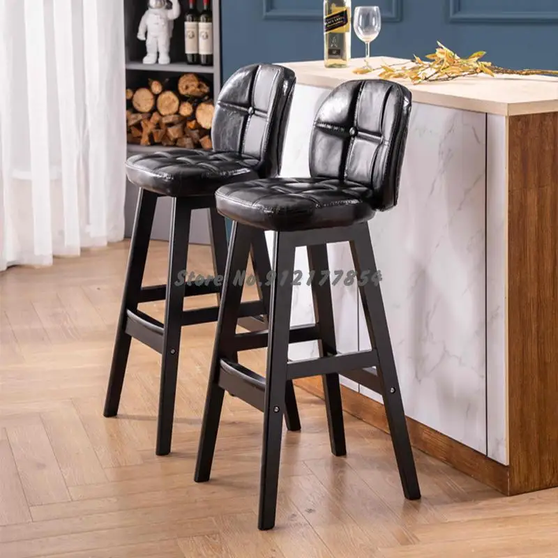 Solid Wood Bar Chair Modern Minimalist High Stool Backrest Household Light Luxury | Мебель