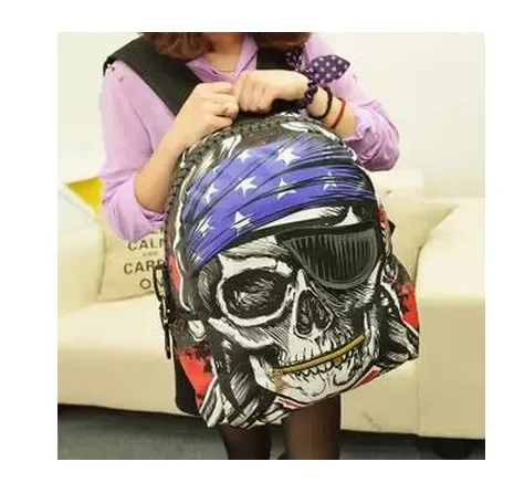 

2016 New Style MEN'S AND WOMEN'S Handbags Creative Skeleton Pirate Backpack Retro xue sheng kuan Large Zipper School Bag Back