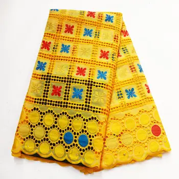 

Yellow Pure Cotton Design Swiss Voile Lace In Switzerland With Stones African Dry Lace Fabric High Quality Nigerian For Wedding