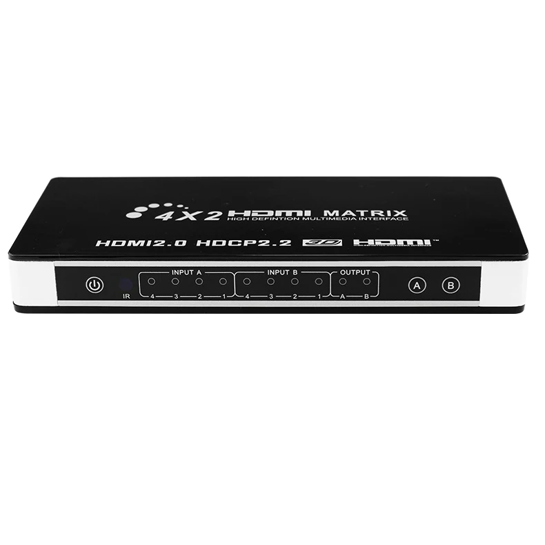 HDMI 2,0 Matrix 4X2 4K 60hz HDR HDCP 2,2 HDMI matrix 4 in 2 out Switcher splitter box с toslink цифровым аудио и стерео аудио