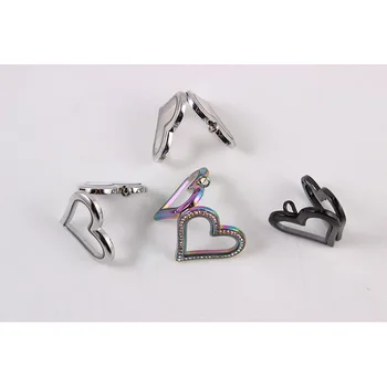 

3pcs Heart Magnetic Glass Floating Charm Locket Stainless Steel Rhinestone Memory Locket Sweet DIY Gift