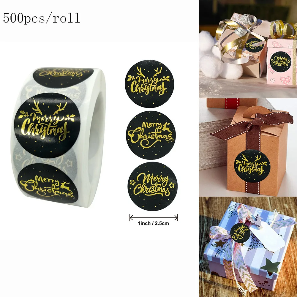 

500pcs/roll Merry Christmas Stickers Candy Bag Card Box Package Label Sealing Stickers Wedding Decor Stationery Sticker