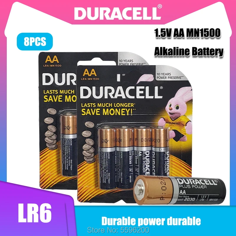8 шт. оригинальные щелочные батарейки DURACELL 1 5 в AA LR6 для игрушек пультов