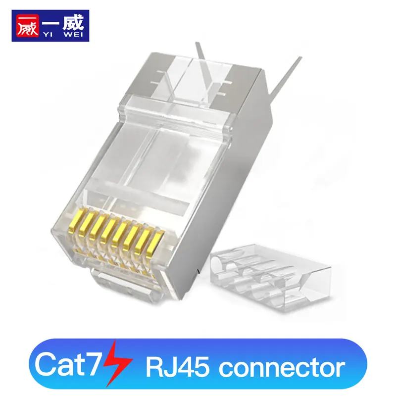 

Yiwei 10Pcs Cat7 RJ45 connector 1.3mm cat 7 crystal plug shielded FTP RJ45 modular cat6 5 e