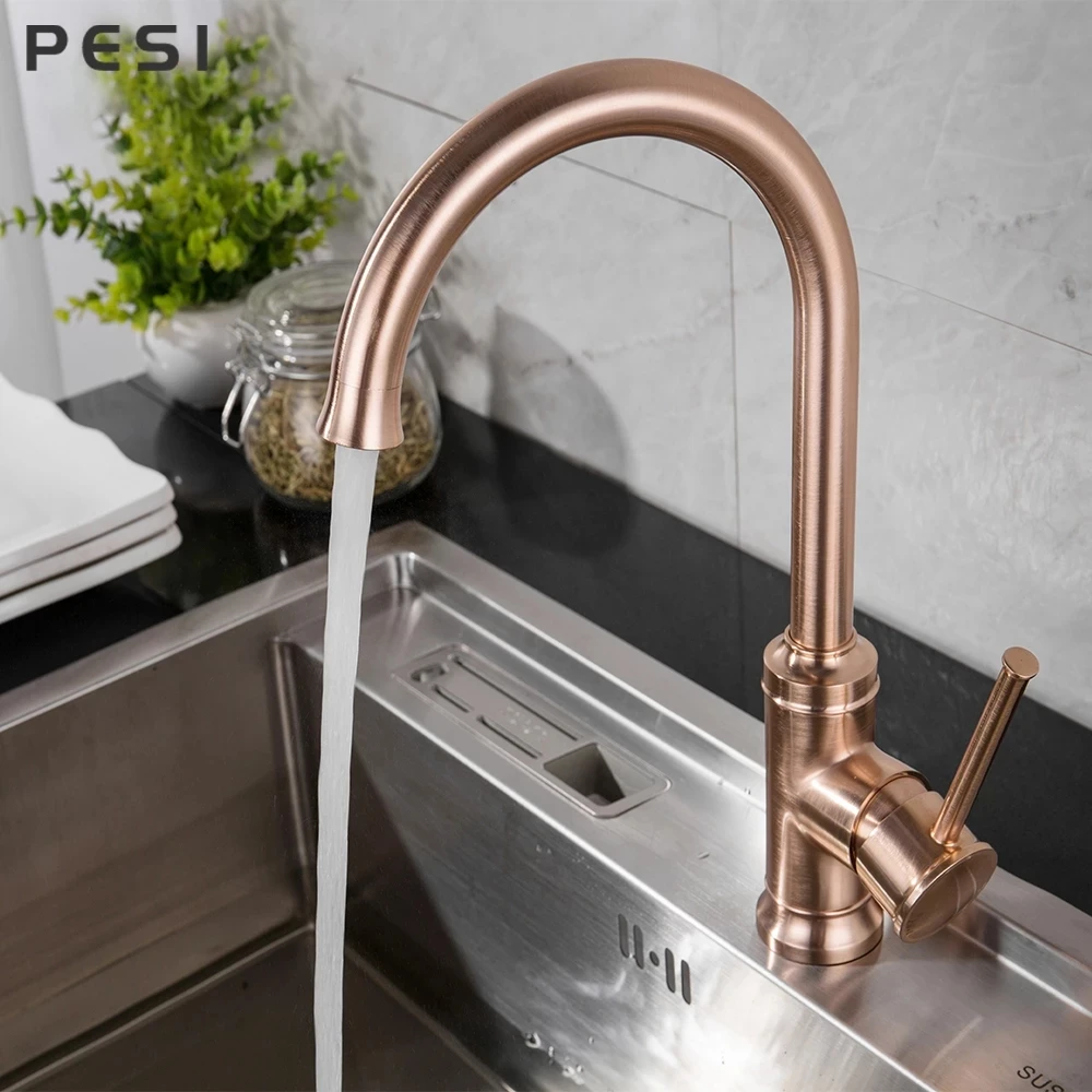 Brushed Rose Gold New Kitchen Faucet Sink Mixer Tap Swivel Spout Faucet Swivel Copper Single