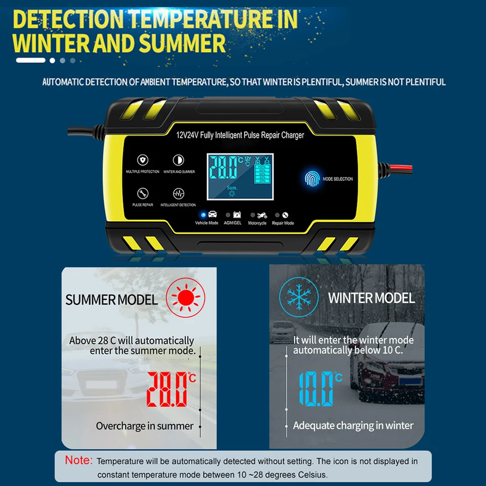 Caricabatterie Automatico Per Auto 8A/12V E 4A/24V Con Schermo LCD – Per Batterie Piombo 2-150Ah E Start-Stop, Funzione Riparazione - 3