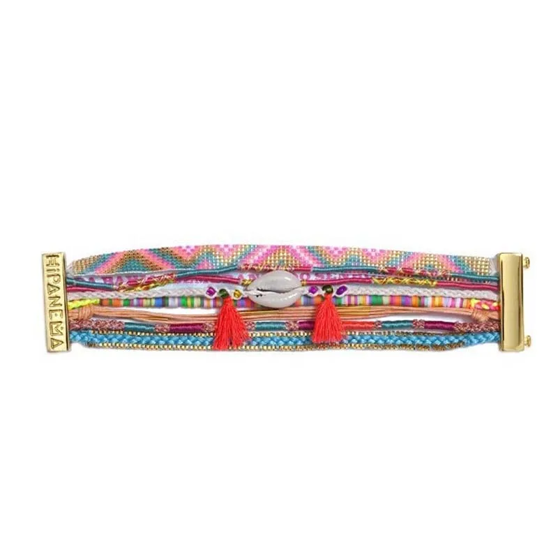 

B02-003D Hipanem* brazilian Bracelet Braided Leather Bracelet Women Femme Cystal Ceramic Charm Multilayer Bracelets & Bangles