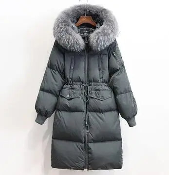 Gray grey fur Женский зимний пуховик, новинка, плюс размер, Свободная Женская куртка с капюшоном, меховой воротник, толстое теплое пальто, повседневное, офисное, Женское пальто, Q89 - Цвет: Gray grey fur