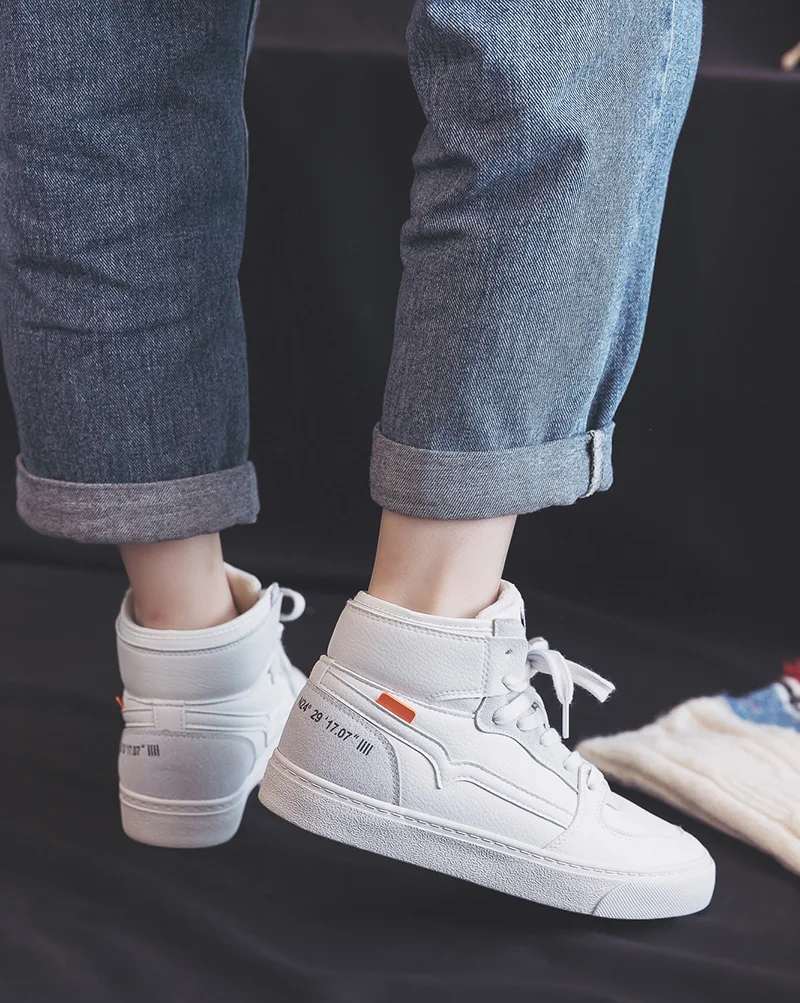 Zapatos De Mujer; женские ботинки; Белые зимние кроссовки из водонепроницаемой кожи с высоким берцем; Botas zapatillas mujer; меховая подкладка; короткий плюш