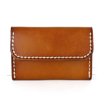 

Genuine Leather Vegetable Tanning Full-grain Leather Handmade Purse Wallet Mixed Colors Contrast Color Girl'S Card Case Retro