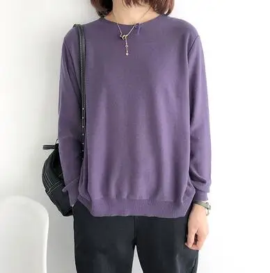 Фиолетовый Женский свитер, пуловеры, вязанные, весна-осень, длинный рукав, водолазка, сплошной цвет, корейский стиль, свободные, сплошной цвет, тонкие, базовые, повседневные топы - Цвет: Фиолетовый