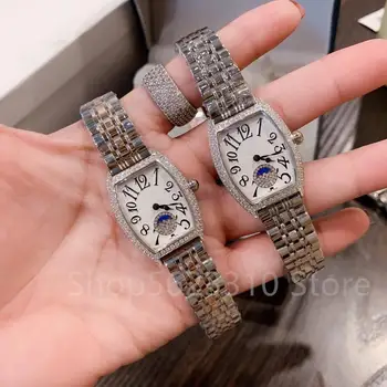 

Luxurious stainless steel Quartz WristWatch Female Geometric dial wine Barrel watches diamonds moon watch Sky Star Clock
