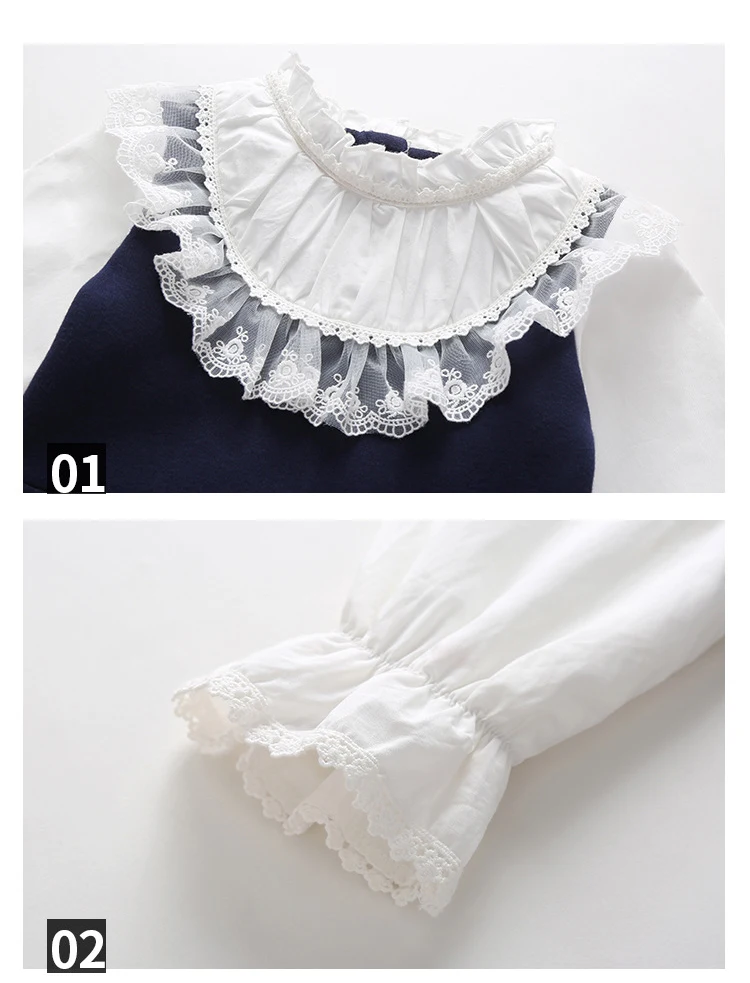 Back To School 2019 New Girls Clothing Dress Baby Casual Dress Kids Patchwork Fall Clothes Children Long Sleeve Dress Blue White (5)