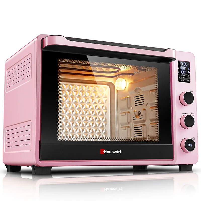45L Mini Oven Adjustable Temperature 28-230 ℃ and 120 Minutes Timer Multifunctional Computer-type Household Hot Air/Rotary Fork/Fermentation/Furnace Lamp Double Glass Door 2000W 