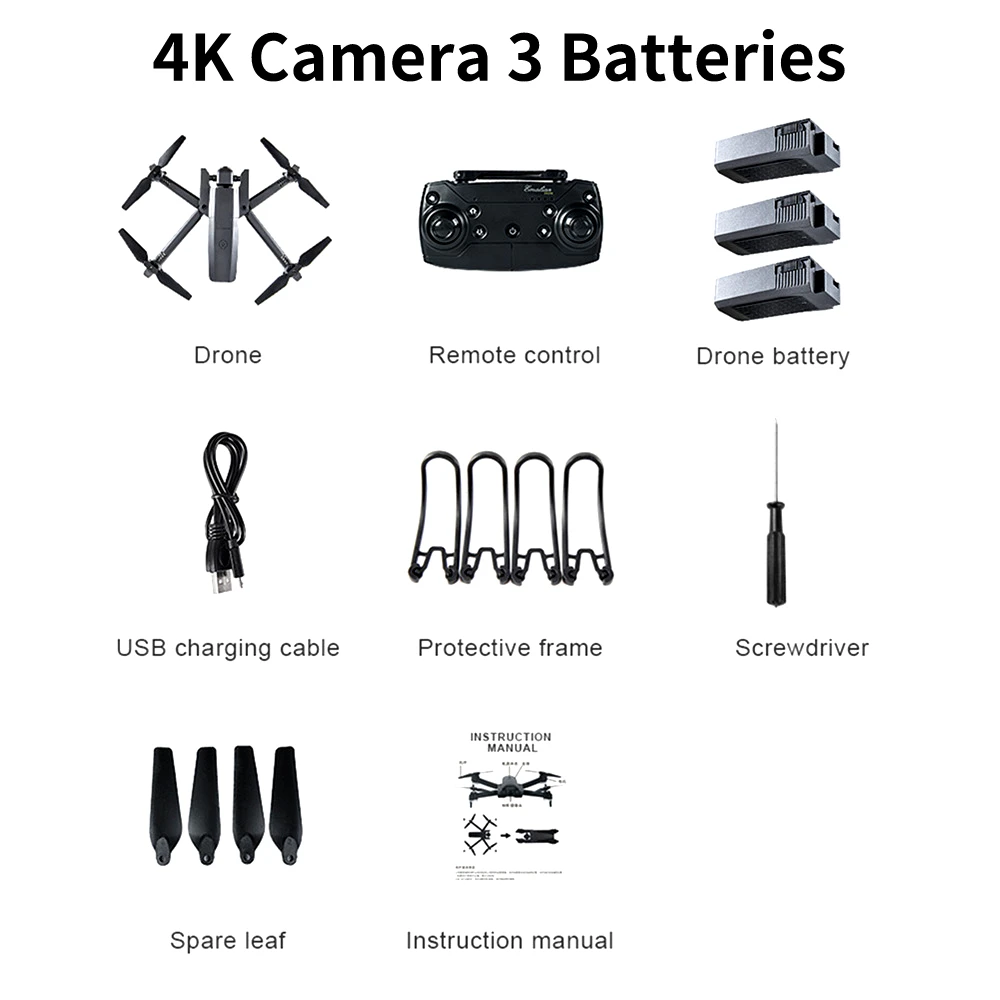 4K 3 Batteries GW106 Радиоуправляемый Дрон с камерой 720 P, Wi-Fi, FPV, контроль над высотой, приложение, складной Квадрокоптер, Дрон с дистанционным управлением для начинающих - Цвет: 4K 3 Batteries