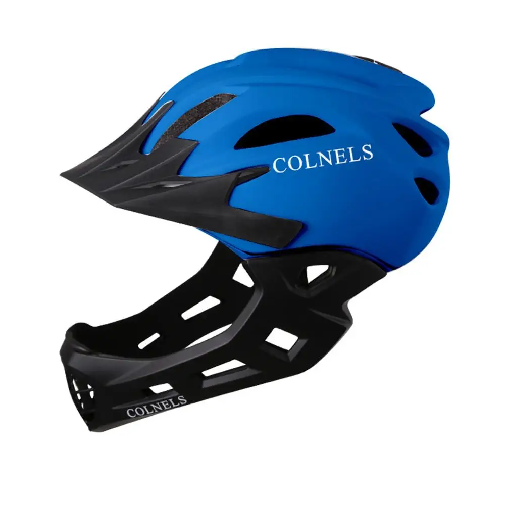 От 4 до 8 лет дети шлем съемный подбородок 10-вентиляционная маска для лица на для самостоятельного баланса скутер детский велосипед каска защита головы - Цвет: Blue