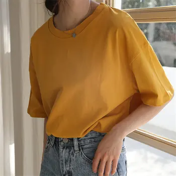 

Alien Kitty Candy Color 2020 Summer Women Tees Loose Minimalist Basic Tops All-Match Casual Solid Short-Sleeved T-shirt Girls