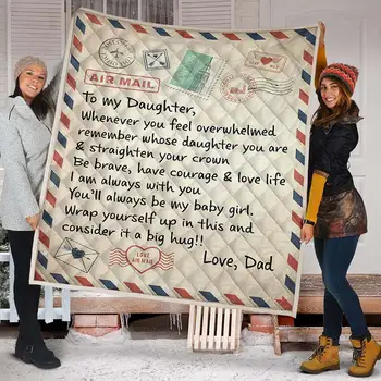 

Flannel Throw Blanket Dad to My Daughter Letter Printed Quilts Dad Dad for Daughter Airmail Blanket Encourage and Love Dropship