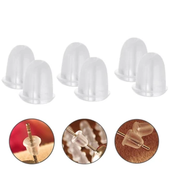 

100pcs/set Transparent Pads Clear Stud Plugging Backstops Safety Plastic Stoppers Blocked Ear Plugging Earring Backs Round Soft