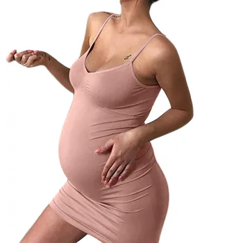 

Female Dress For Pregnancy Clothes Summer Pregnant Women's Solid V-neck Sling Dress Sexy Sleeveless Maternity Mini Dresses #LR3