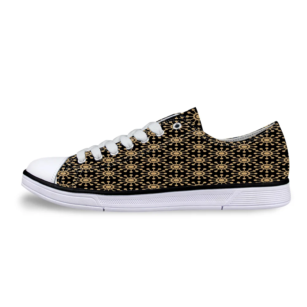 Black And Gold Arabic Decoration Unisex Canvas Shoes For Men Classic Flats Canvas Shoes Teen Boys Studnets Low Top Sneakers