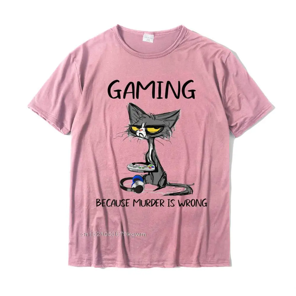 Hip hop Pure Cotton Men Short Sleeve Tops Tees Printing Summer/Autumn T-Shirt Slim Fit T Shirts Oversized Round Neck Gaming Because Murder Is Wrong Funny Black Cat T-Shirt__4939 pink