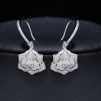 

Be8 Luxury Rose Flower Shape Micro CZ Pave Dangle Earring Fashion Bridal Jewelry Boucle D'Oreille Femme Bijoux Wholesale AE54