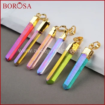 

Gold Color Rainbow Aura Quartz Titanium Crystal Point Pendant Necklace 18inch Natural Crystal Necklace Gems Stone Beads G0360