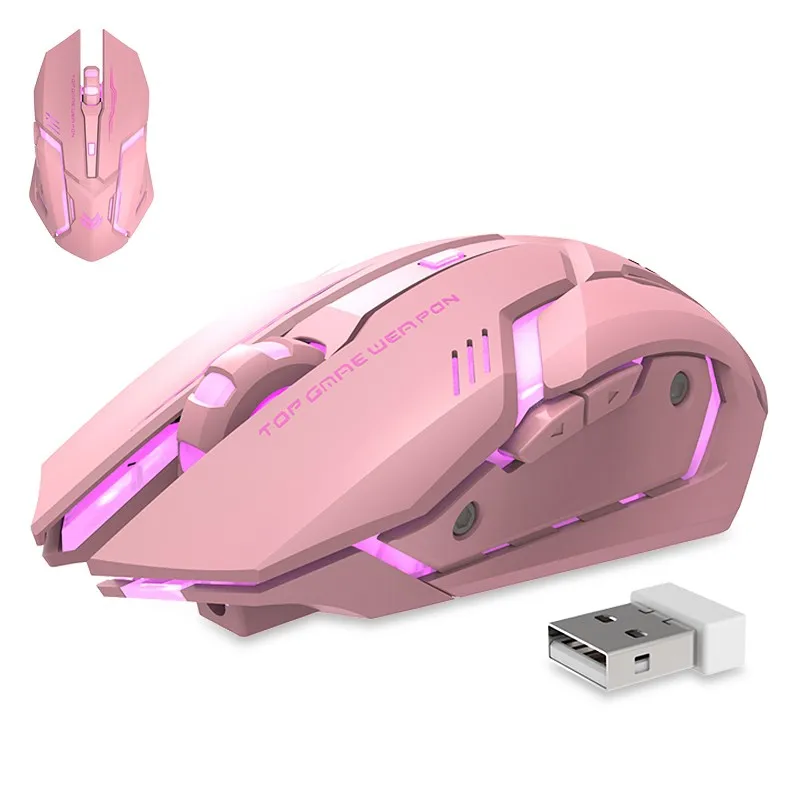 Wireless Mute Optical Mouse Pink Mice Wireless Laptop USB Pink Mouse 2.4G Rechargeable Mute
