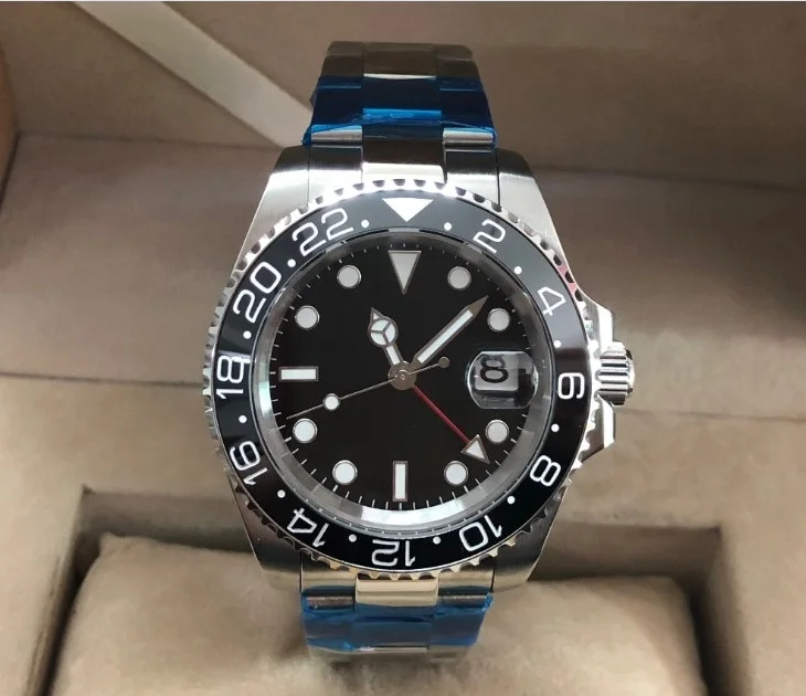 

Sapphire crystal 40mm GEERVO black dial Asian Automatic Self-Wind movement ceramic bezel GMT luminous men's watch PA212-P8