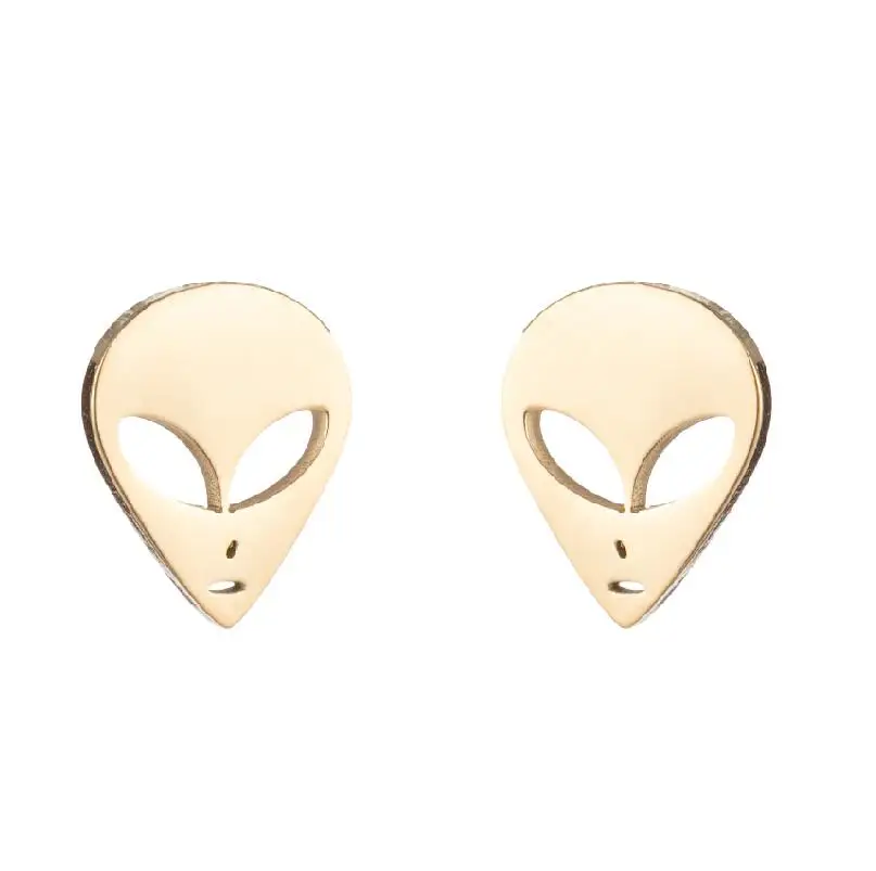 Trendy Edelstahl UFO Alien Ohrstecker Ohrringe für Frauen Schmuck Schwarz Lächelndes Gesicht Ohrring Party Zubehör Männer Geschenk – Detail 3