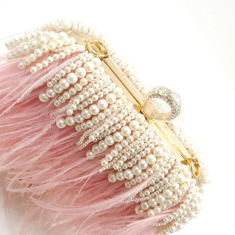 Ladies Feather Pearl Wedding Clutch Bag Luxury Designer Handbag Woman Small Purse Chain Shoulder Messenger Bag FTB312