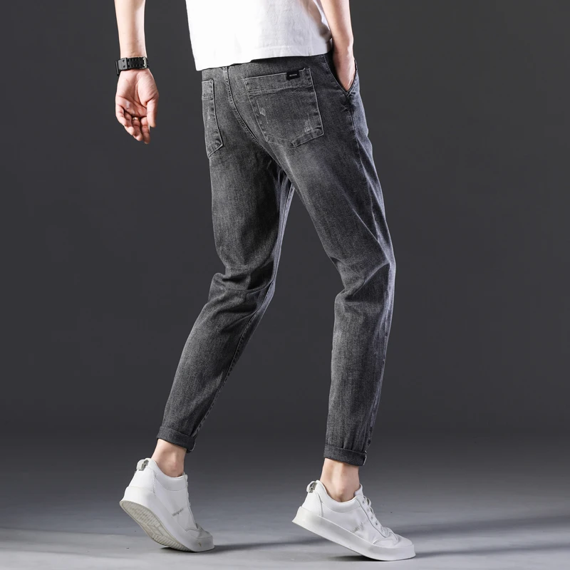 Promotion Man Spring Autumn casual fashion Streetwear Men's Elastic Belt Cotton denim Ankle Zipper Elastic Slim fit Jeans Men Clothing